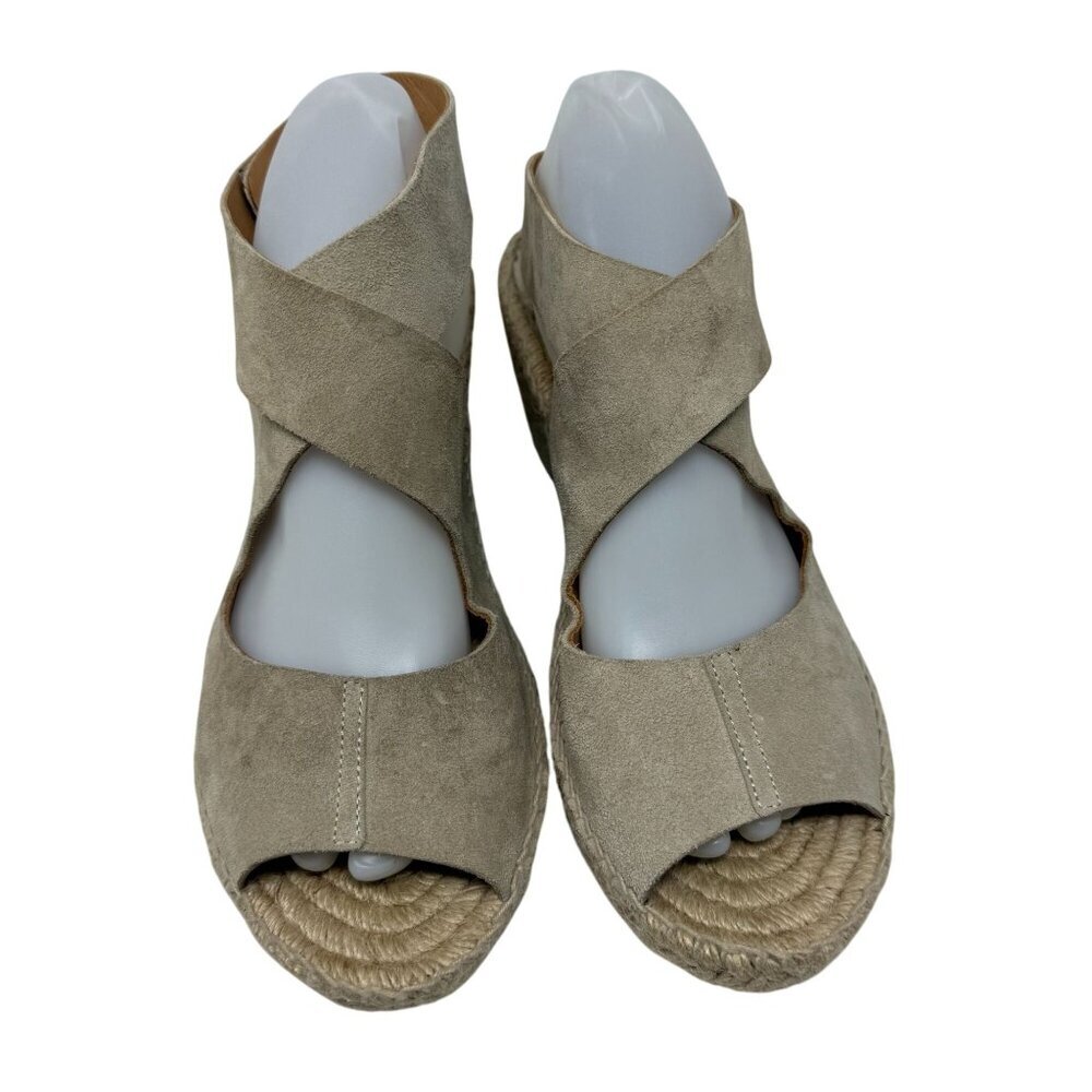 Bettye Muller Beige Suede Espadrille Wedge Sandals strappy Size 41 US 11 Shoes